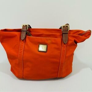 Ralph Lauren Bright orange Leather Straps Nylon‎ Tote Bag Gold
